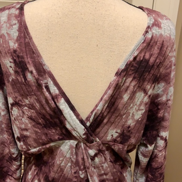 I. N. San Francisco Dolman Sleeve Tie-Dye Twist Back Top in Dark Mauve - Picture 10 of 15